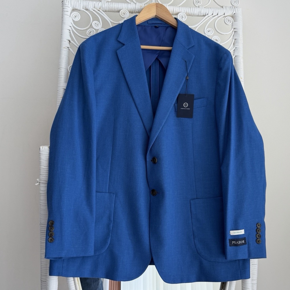 Jos A Bank Blazer Mens 46R Blue Stretch Tailored Fit Sport Coat Dinner Jacket
